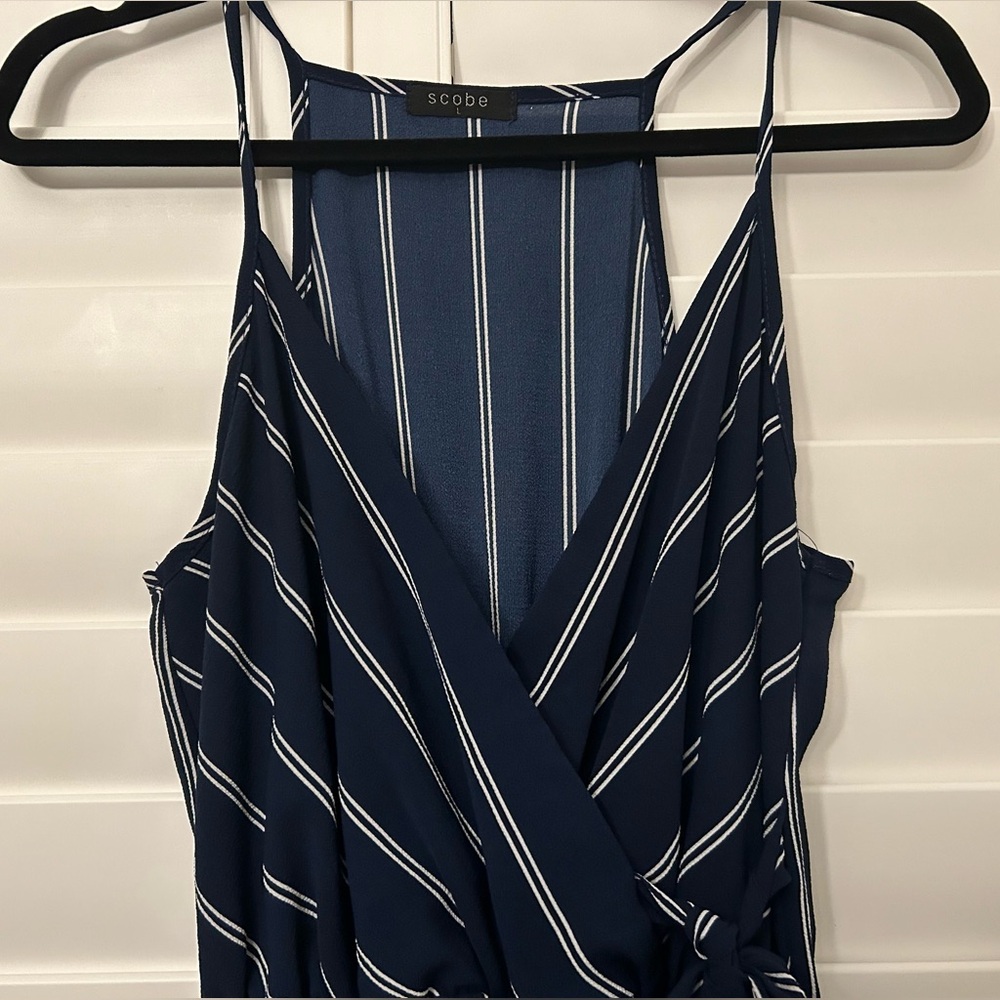 Scobe Navy Dress with White Stripes - Picture 2 of 9